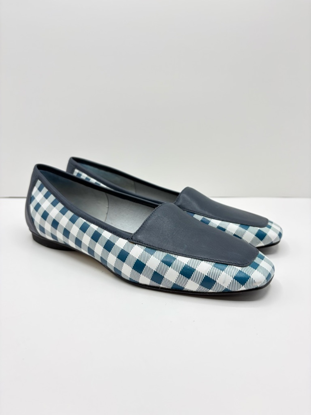 Donald Pliner Sz 7.5 Dee Dee Blue/White Gingham Checked Flats Spring Cottagecore